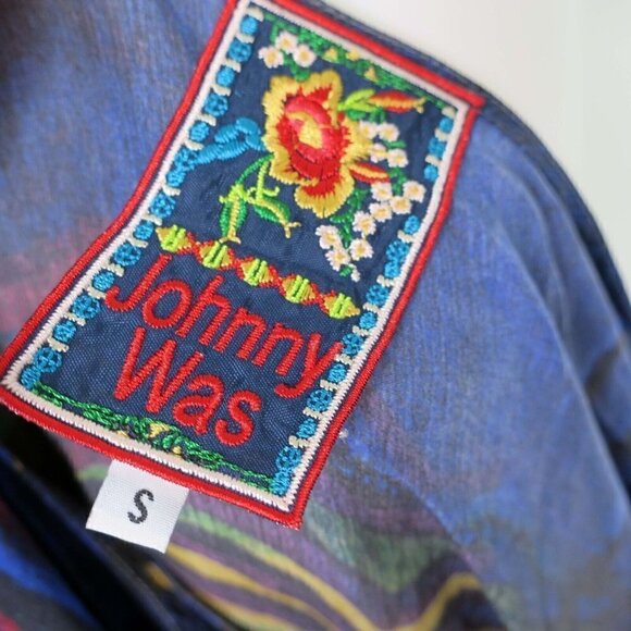 Johnny Was Wiggie Long Easy Tie-Neck Tunic Top Cupra Rayon Women's Small - Picture 5 of 6